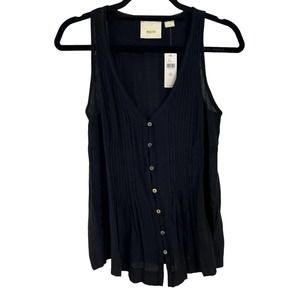 NWT Maeve Anthropologie Black Sleeveless Button Up Top XXS
